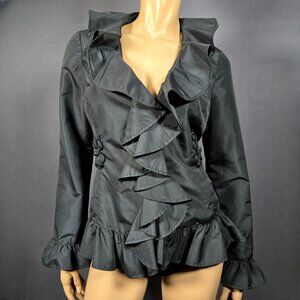 Y2K Black Ruffled Taffeta Jacket size S Edwardian Gothic Fairy Witchy Whimsigoth